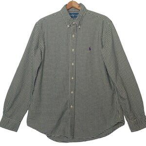 Ralph Lauren Shirt Large Custom Fit Button Down Green White Gingham Check Plaid